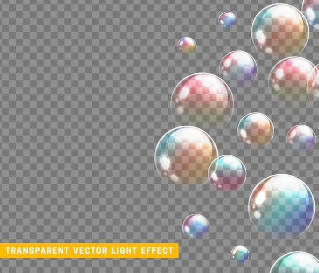 Soap bubbles background realistic 3d design. Glass balls. vector illustration