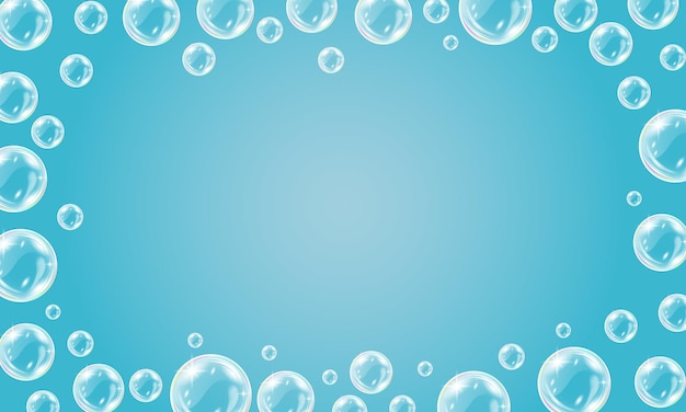 Soap bubbles background with frame Vector abstract blue background