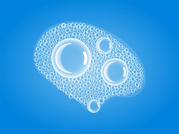 Soap Bubbles in Bath or Sud Vector Transparent Foam on Blue water background