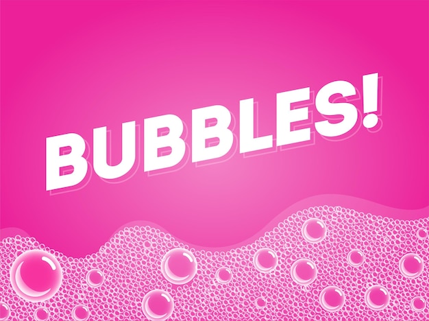 Soap bubbles in bath or sud vector transparent foam on pink soda water background