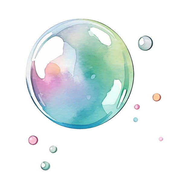 Vector soap bubbles watercolor illustration hand drawn colorful vector illustration isolated on white background