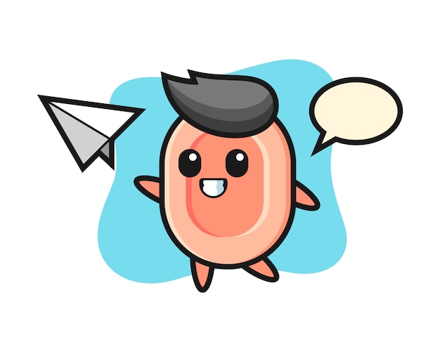 soap cartoon character throwing paper airplane, cute style  for t shirt, sticker, logo element