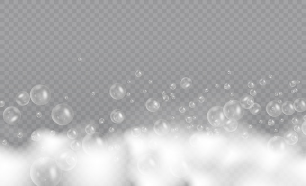 Vector soap foam with bubbles isolated on transparent background. symbol of purity. bath laundry white bubbles, shampoo soap clean bubbling shiny washing hygiene detergent.   illustration,  .