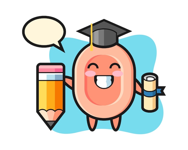 Soap illustration cartoon is graduation with a giant pencil, cute style  for t shirt, sticker, logo element