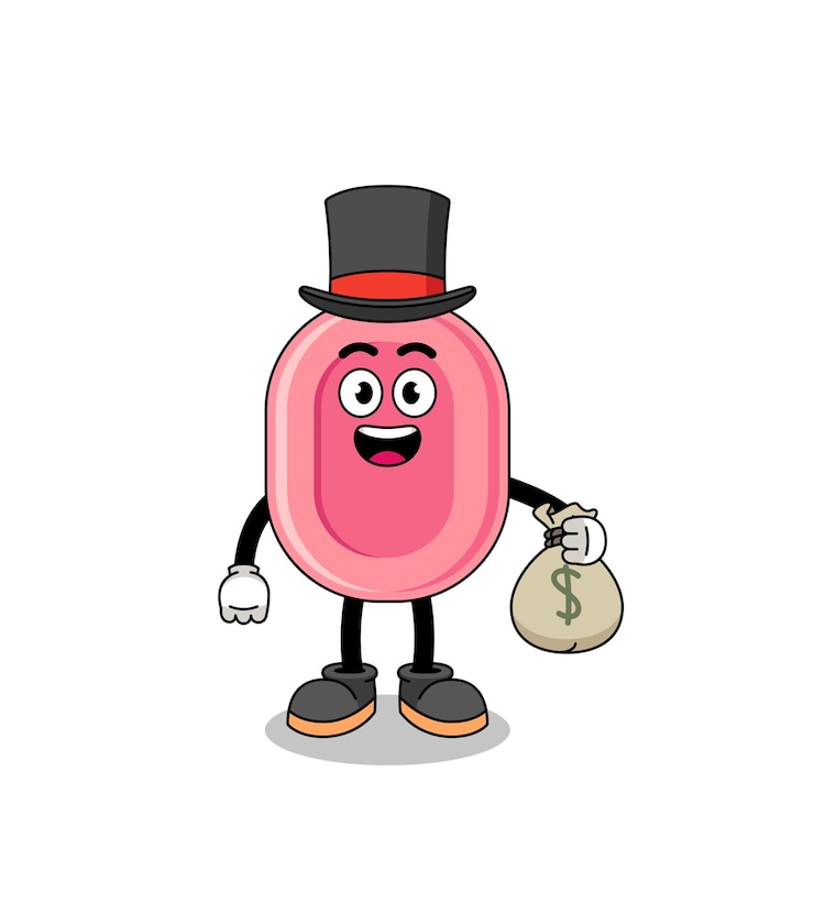 Vector お金の袋を持っている石鹸のマスコットイラスト金持ちの男