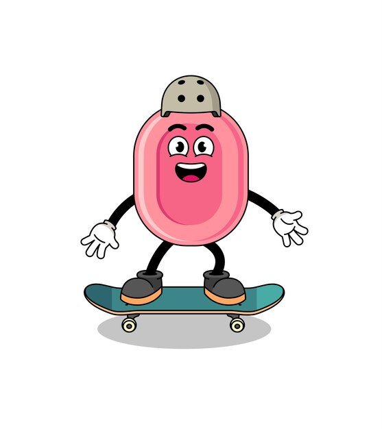 Vector soap mascot playing a skateboard