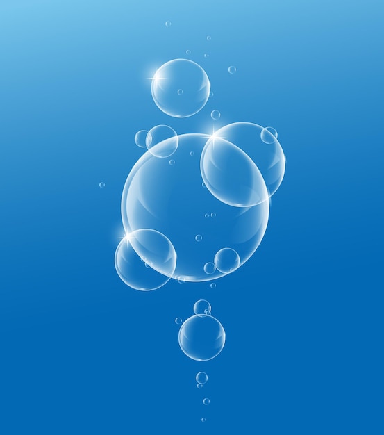 Soap or Water bubbles Drop Underwater on Light Blue background vector design element