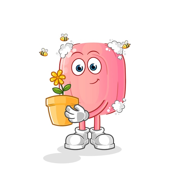 Soap with a flower pot. character vector