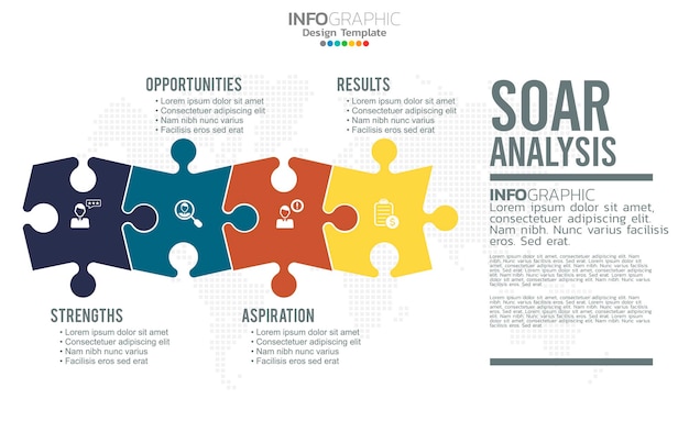 Vector soar banner infographic for business analysis, strength, opportunities, aspirations and results.