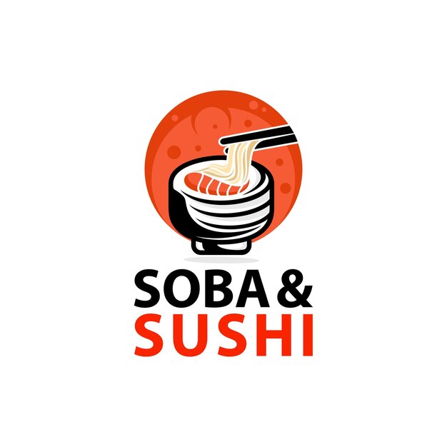 Soba en sushi-logo-ontwerp met zalmsushi japans eten café