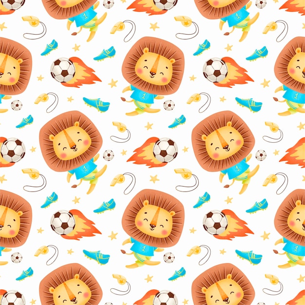 Soccer animals seamless pattern. soccer lion seamless pattern.