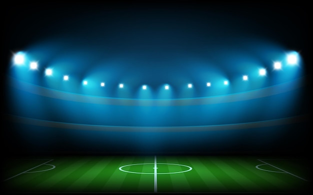 Vector soccer arena illuminated with spot lights