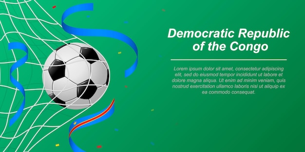 Soccer background with flying ribbons in colors of the flag of DR Congo