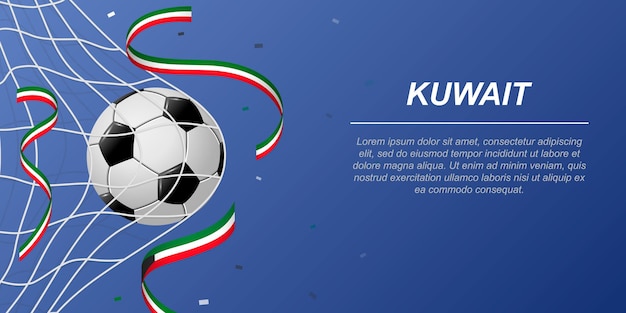 Soccer background with flying ribbons in colors of the flag of Kuwait