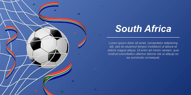 Soccer background with flying ribbons in colors of the flag of South Africa