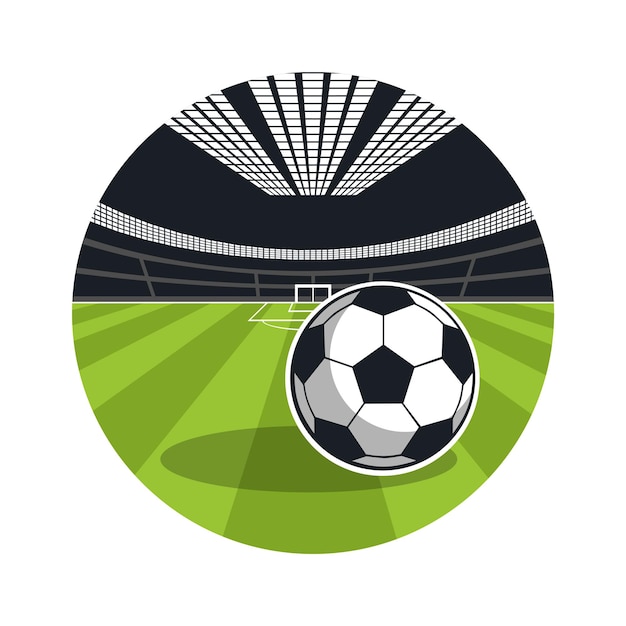 Pallone da calcio sul campo da calcio illustrazione vettoriale colorata in un cerchio