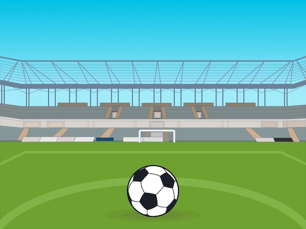 Vettore pallone da calcio sull'illustrazione di vettore dello stadio di calcio