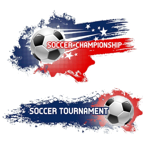 Vector soccer ball football tournament banner set design