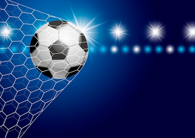 Soccer ball in goal with spotlight vector illustration