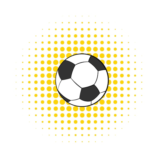 Значок футбольного мяча в стиле комиксов на белом фоне