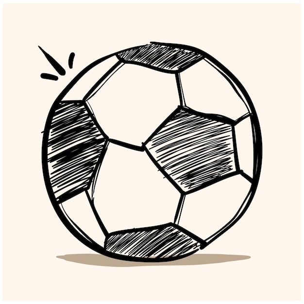 Vector soccer ball icon in doodle style witht background cream