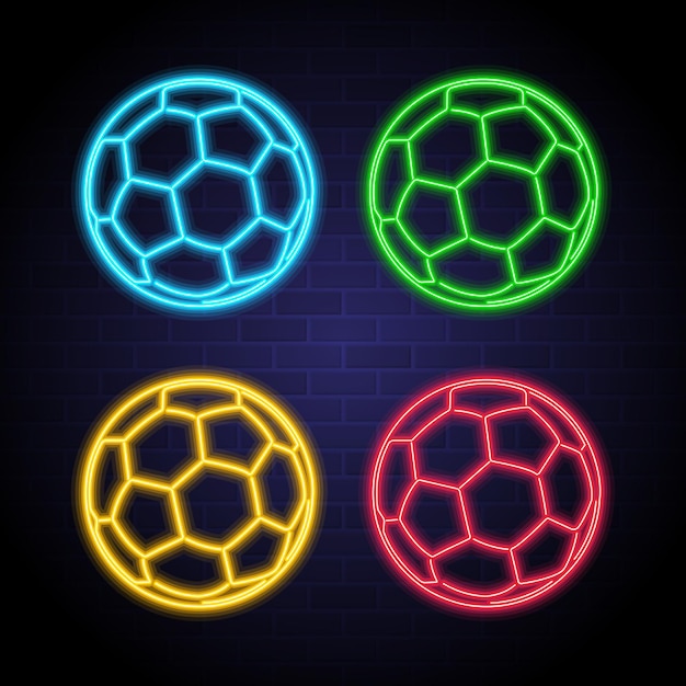 Soccer ball icon set with neon light glowing style