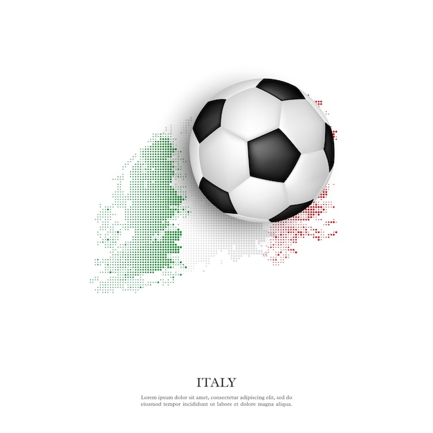 Pallone da calcio sulla bandiera italiana.