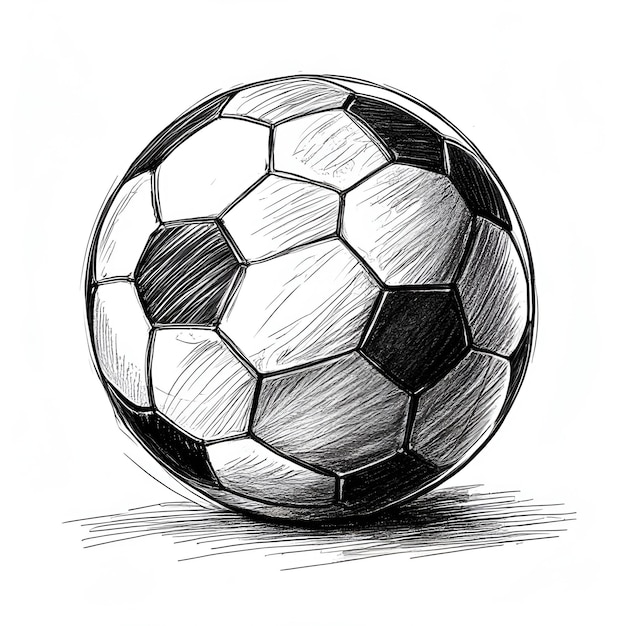 Vettore vettore di palla da calcio disegno schizzo monocromatico stile di incisione monocroma in bianco e nero