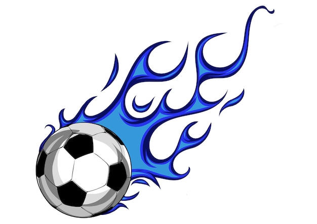 Vettore palla da calcio con fiamme blu