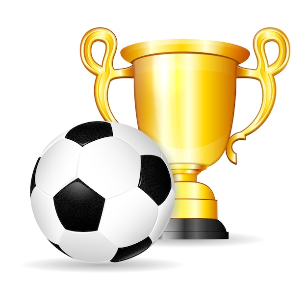 Soccer ball with gold trophy