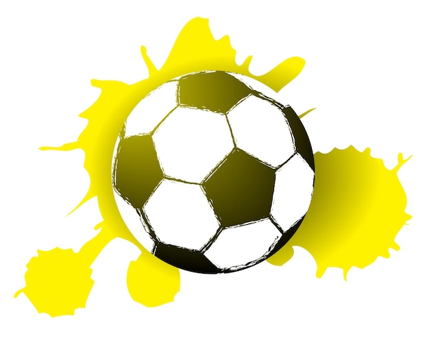 태양으로부터 잉크가 눈부신 축구공 벽을 치는 노란색 오점 스포츠 이벤트 디자인의 격리된 벡터 부분