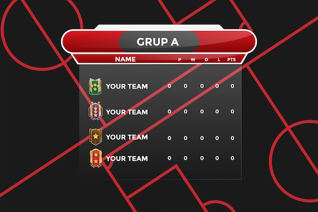 Soccer championship broadcast background with soccer group table