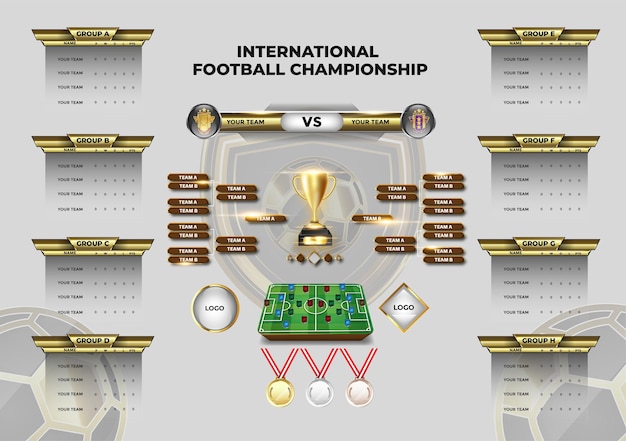 Фон трансляции чемпионата по футболу с футбольным групповым столом