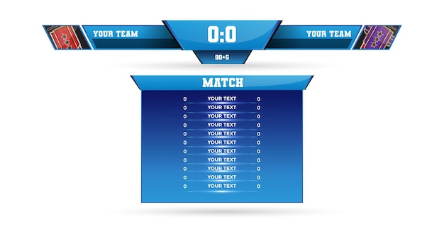 Tabellone segnapunti del campionato di calcio design vettoriale moderno per modello grafico di trasmissione del terzo inferiore