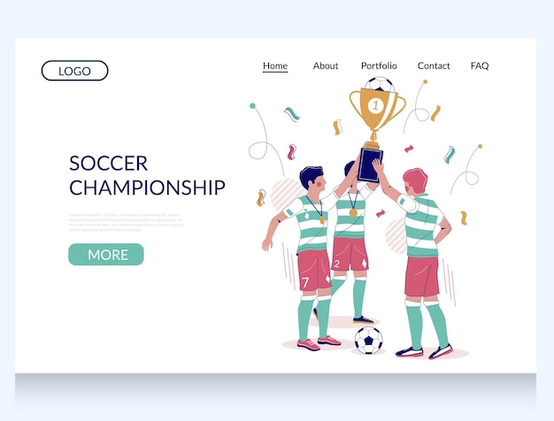 サッカーチャンピオンシップのベクトルウェブサイトのランディングページデザインテンプレート