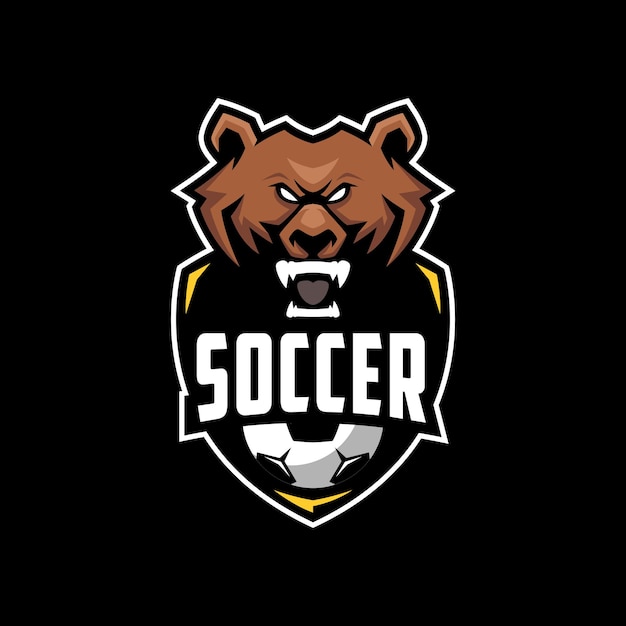 Soccer Club Bear Logo Design Premium