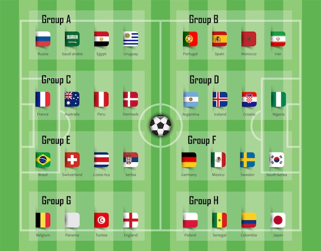 Soccer cup 2018 team group and national flags