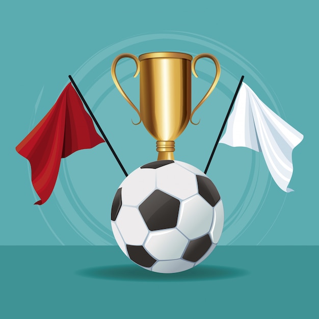 Soccer cup with ball and flags 