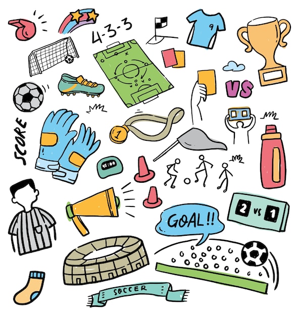 Doodle di calcio imposta illustrazione vettoriale