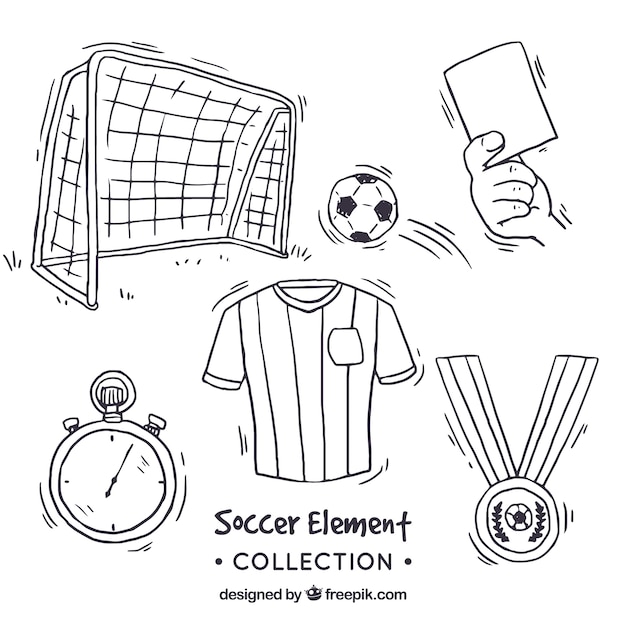 Vector soccer elements collection in hand drawn style