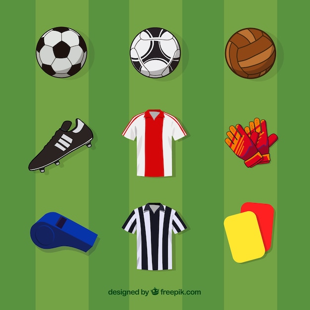 Vector soccer elements collection with equipment