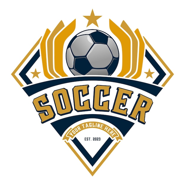 Soccer emblem logo soccer ball icon above brand name soccer club or supporter design