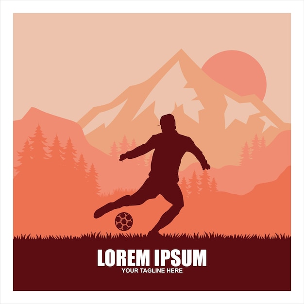 Soccer emblem with a silhouette of the player and ball isolated monochrome picture