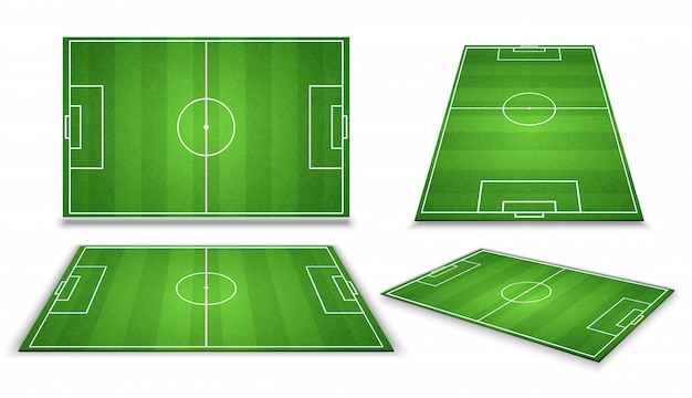 Soccer, european football field in different point of perspective view. isolated vector illustration