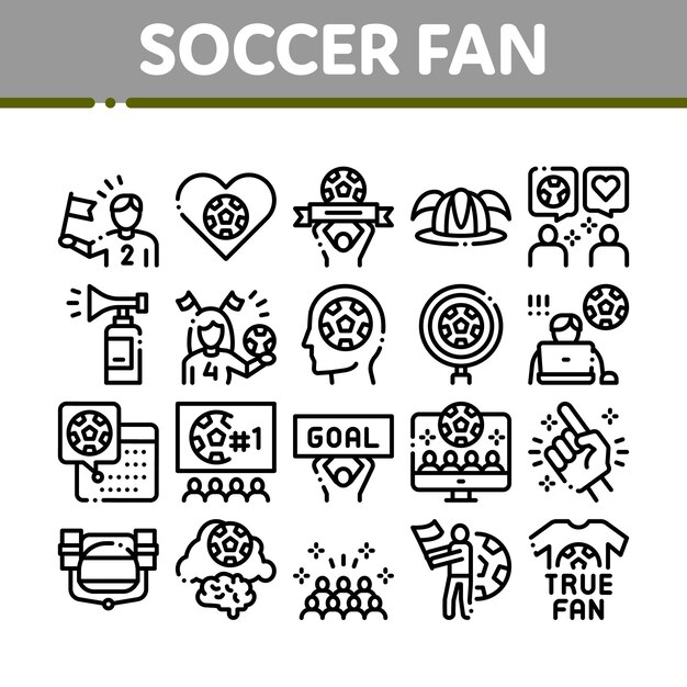 Vector soccer fan attributes collection icons set vector