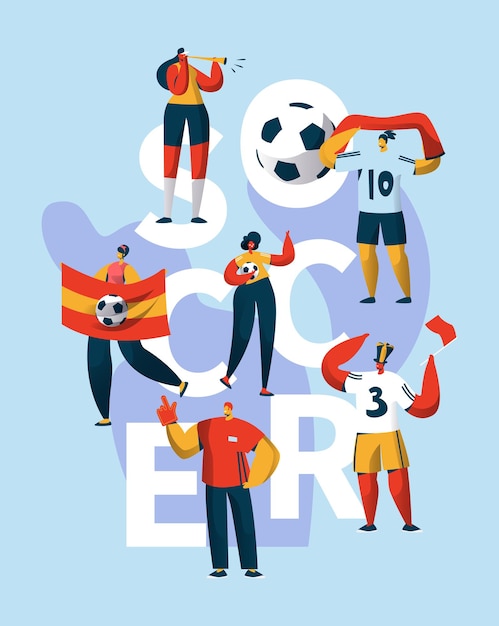 Вектор Баннер типографии поддержки персонажа футбольного фаната.