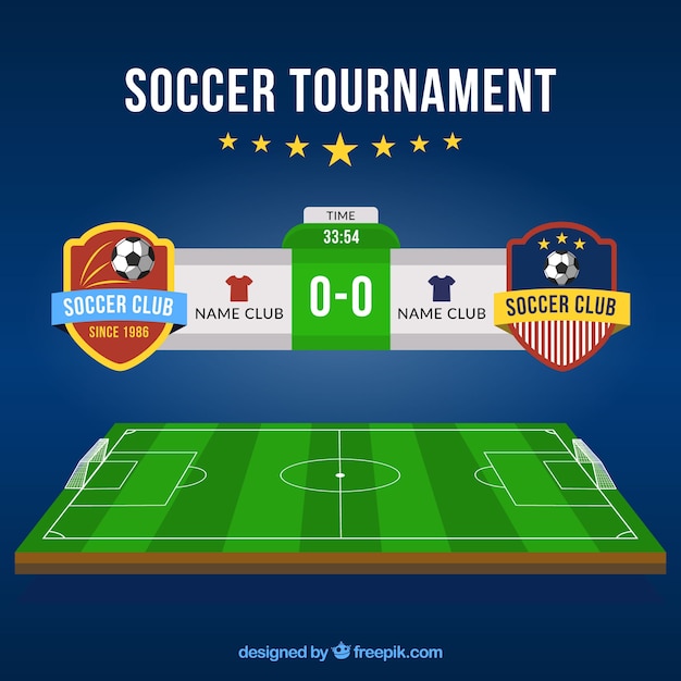 Vector soccer field background with scoreboard