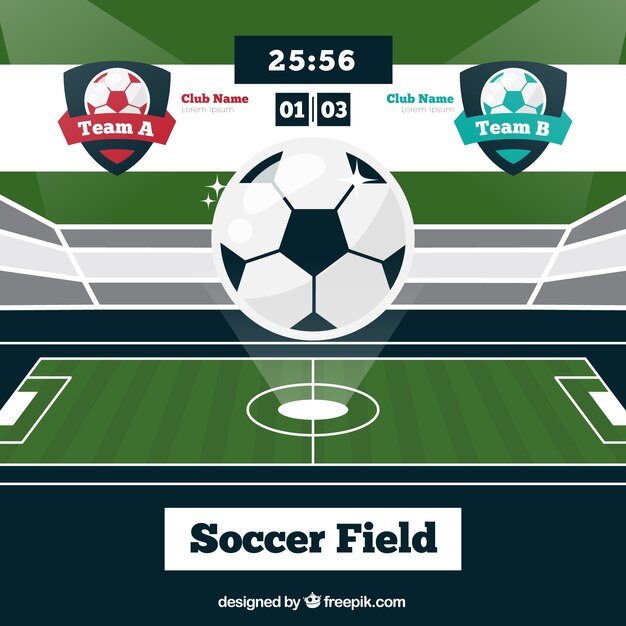 Soccer field background with scoreboard