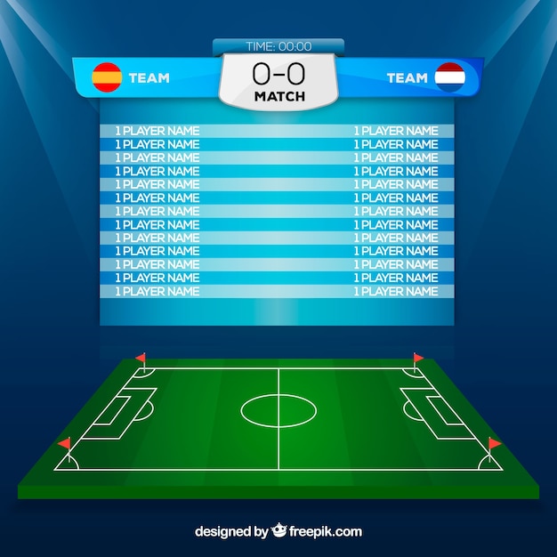 Vector soccer field background with scoreboard