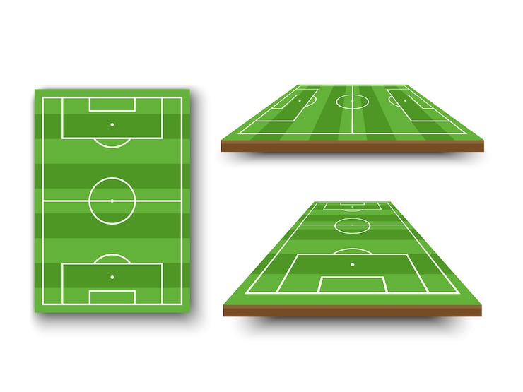 Vector soccer field, football field in perspective view on white background